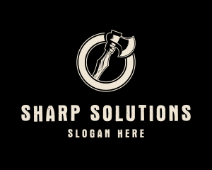 Sharp - Wooden Axe Badge logo design