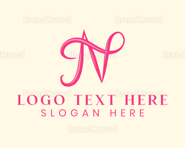 Pink Calligraphic Letter N Logo