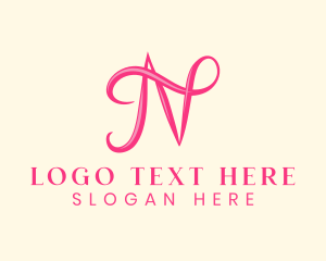 Makeup - Pink Calligraphic Letter N logo design