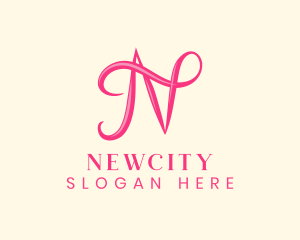 Pink Calligraphic Letter N logo design