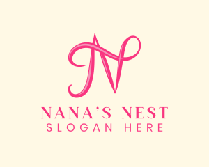 Pink Calligraphic Letter N logo design