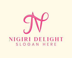 Pink Calligraphic Letter N logo design