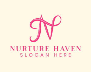 Pink Calligraphic Letter N logo design