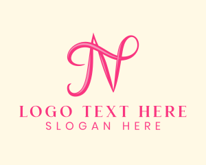 Pink - Pink Calligraphic Letter N logo design