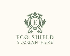 Mop Broom Shield logo design