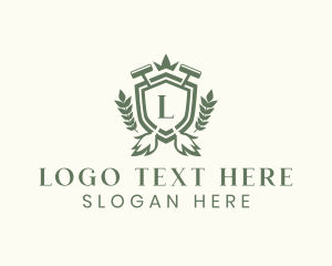 Green - Mop Broom Shield logo design