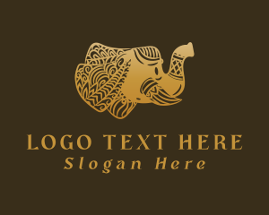 Hindi - Gold Elephant Mandala logo design