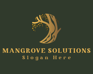 Gold Oak Tree Branch logo design