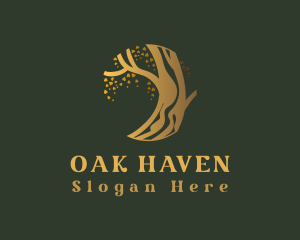 Gold Oak Tree Branch logo design