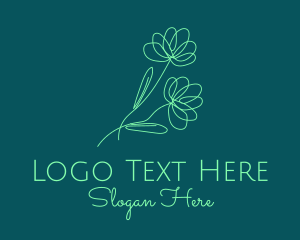 Girly - Green Flower Line Art logo design