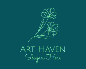 Green Flower Line Art logo design