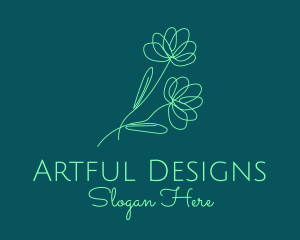 Green Flower Line Art logo design