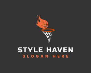 Flaming Basketball Hoop Logo