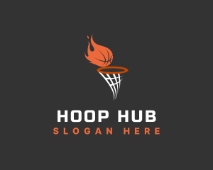 Hoop - Flaming Basketball Hoop logo design
