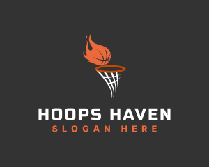 Flaming Basketball Hoop logo design