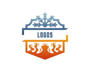 Heating - Snowflake Cooling Fire Heating logo design