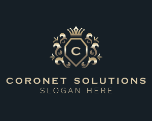 Metallic Crown Shield logo design