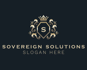 Sovereign - Metallic Crown Shield logo design