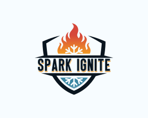 Fire Snowflake Shield logo design