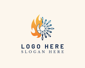 Heating - Fire Ice Snowflake logo design