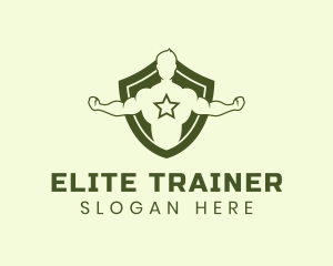 Bodybuilder Workout Shield logo design