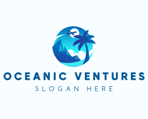 Travel Beach Vacation Plane logo design