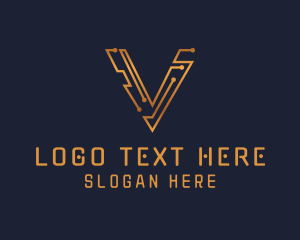 Blockchain - Cryptocurrency Circuit Letter V logo design