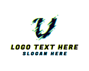 Dj - Distorted Glitch Letter U logo design