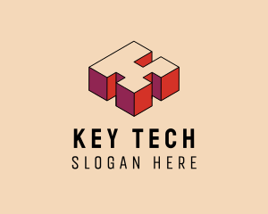 Isometric 3D Pixel Letter K logo design