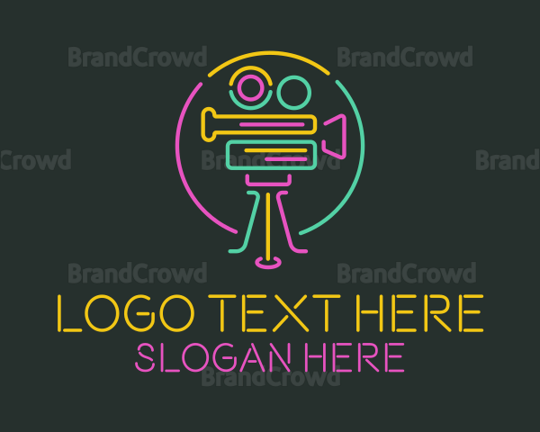 Neon Retro Movie Camera Logo