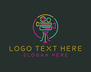 Studio - Neon Retro Movie Camera logo design