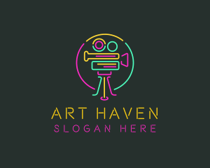 Neon Retro Movie Camera logo design