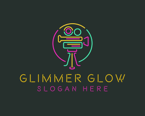 Neon Retro Movie Camera logo design