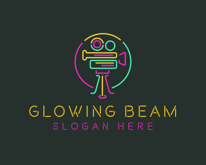 Neon Retro Movie Camera logo design