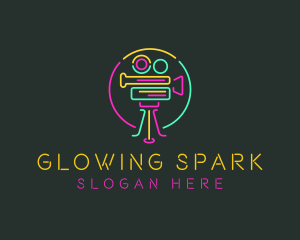 Neon Retro Movie Camera logo design