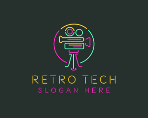 Neon Retro Movie Camera logo design