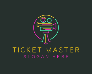 Box Office - Neon Retro Movie Camera logo design