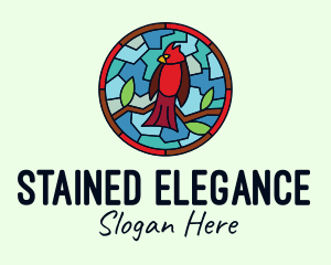 Stained Glass Cardinal Bird logo design