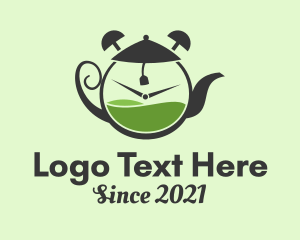 Green Tea - Tea Pot Clock logo design