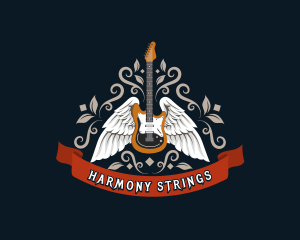 Musical Guitar Wings Band logo design