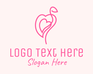 Migratory Bird - Pink Flamingo Heart logo design