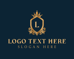 Queen - Golden Crown Shield Lettermark logo design