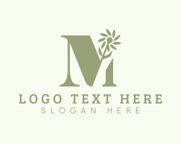 Botanical - Green Flower Letter M logo design