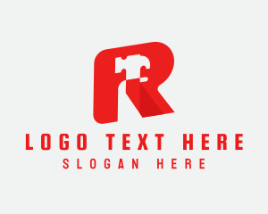Negative Space - Hammer Construction Letter R logo design