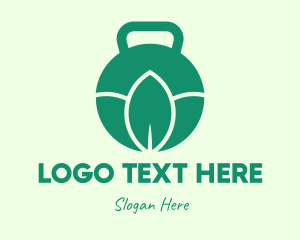 Trainer - Green Kettlebell Leaves logo design