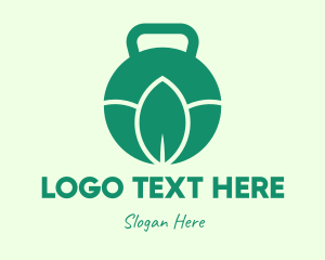 Workout - Green Kettlebell Leaves logo design