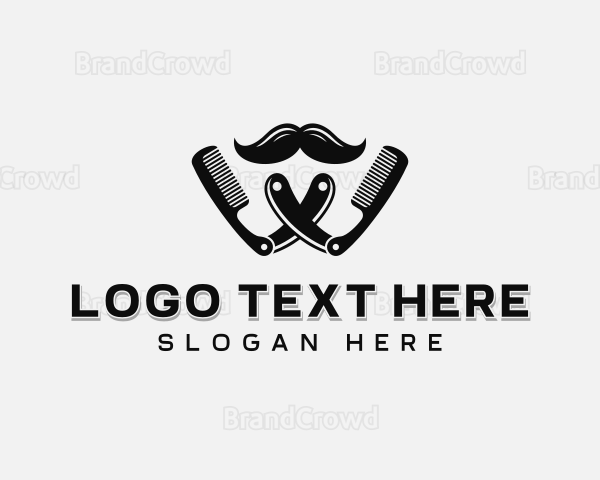 Grooming Comb Mustache Logo