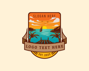 Surfing - Tropical Summer Getaway logo design