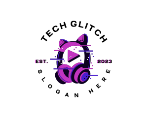 Headset Glitch Gamer logo design