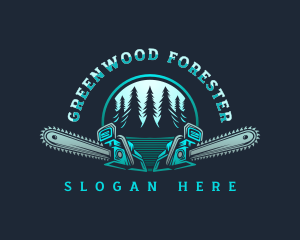 Chainsaw Logging Forest logo design